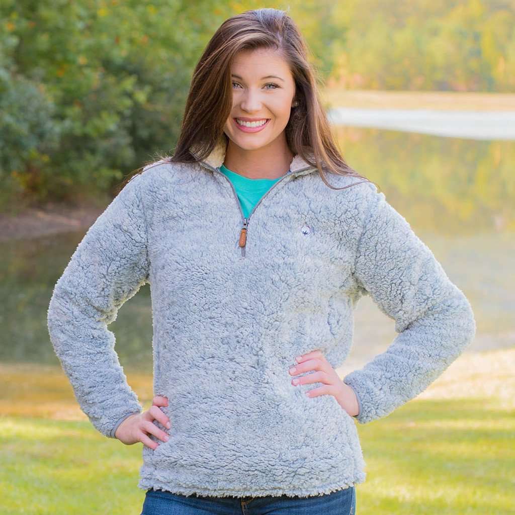 Heathered Quarter Zip Sherpa Pullover in Quarry Grey by The Southern Shirt Co. - Country Club Prep