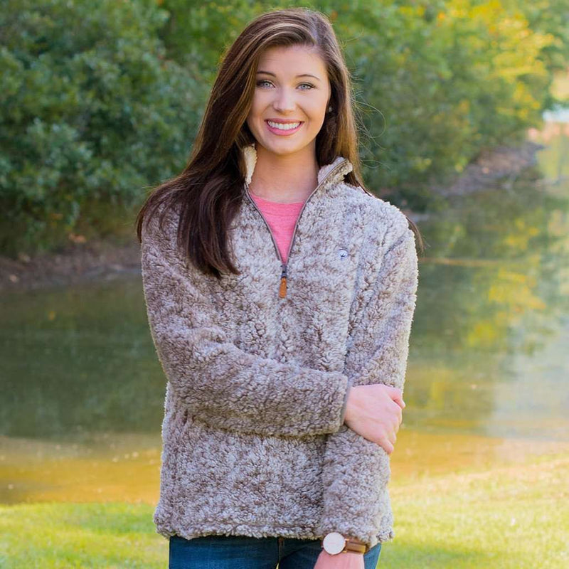 Heathered Quarter Zip Sherpa Pullover in Walnut Brown by The Southern Shirt Co. - Country Club Prep