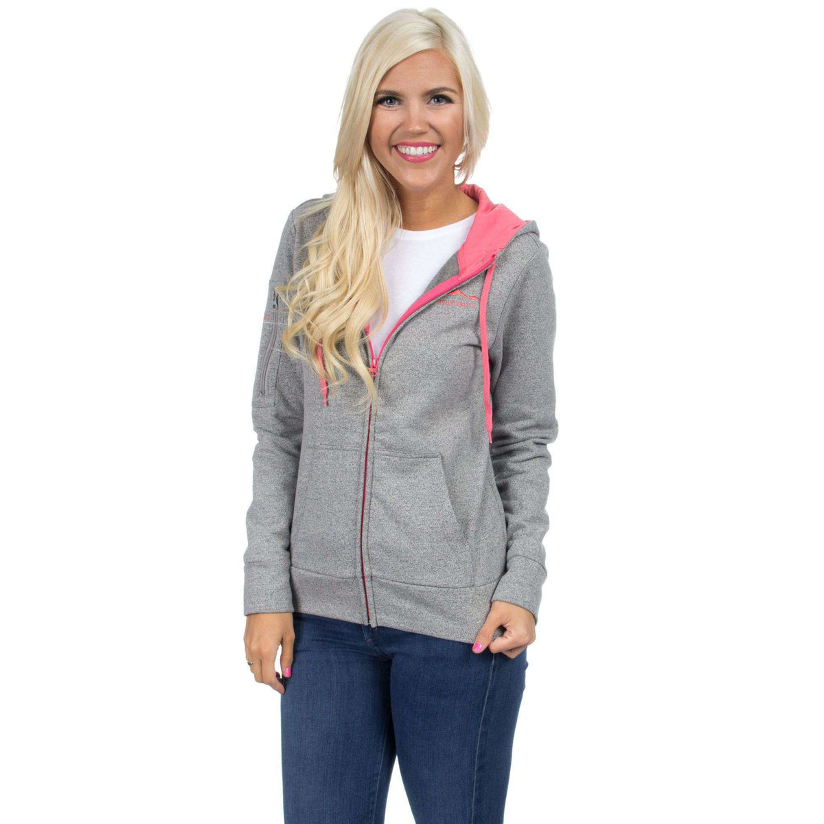 Preptec Zip Hoodie in Coral by Lauren James - Country Club Prep