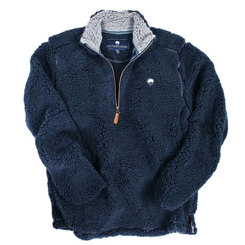 Quarter Zip Sherpa Pullover in Midnight Navy by The Southern Shirt Co. - Country Club Prep