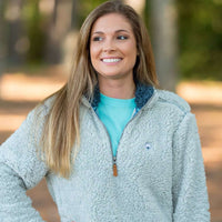 Quarter Zip Sherpa Pullover in Pearl Blue by The Southern Shirt Co. - Country Club Prep