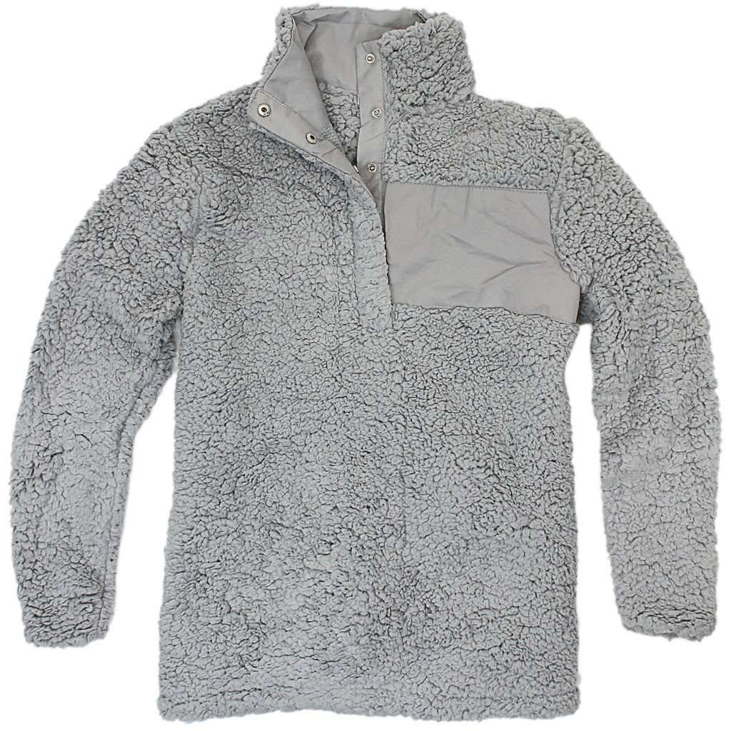 Snap Collar Sherpa Pullover in Light Grey by Everest Clothing - Country Club Prep