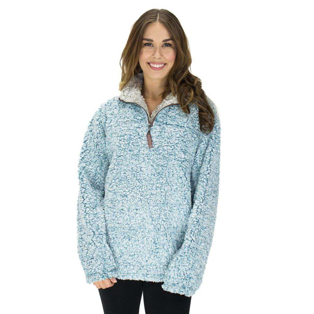 The Original Frosty Tipped Pile 1/2 Zip Pullover in Aqua by True Grit - Country Club Prep