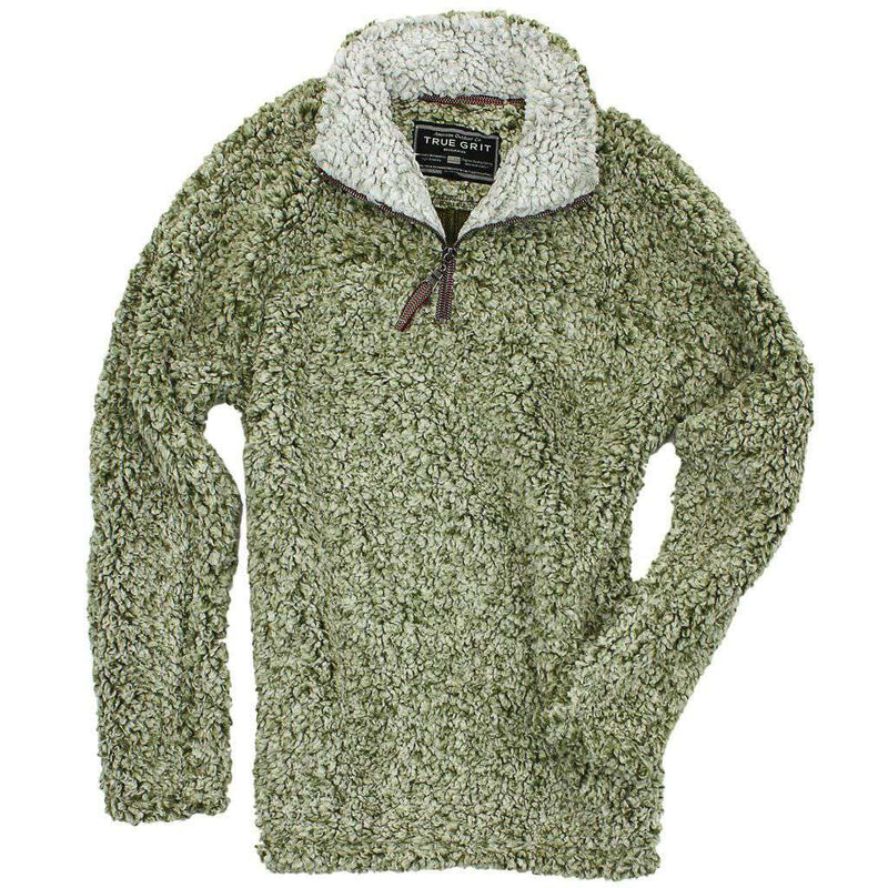 The Original Frosty Tipped Pile 1/2 Zip Pullover in Green by True Grit - Country Club Prep