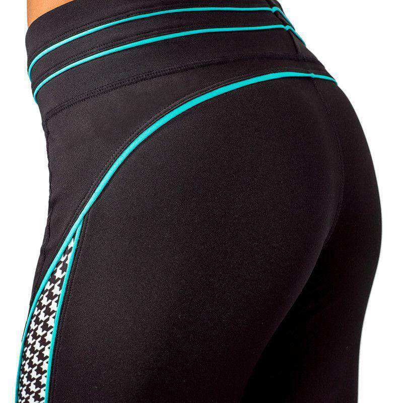 Hound Around Yoga Capris in Black with Aqua by Devon Maryn - Country Club Prep