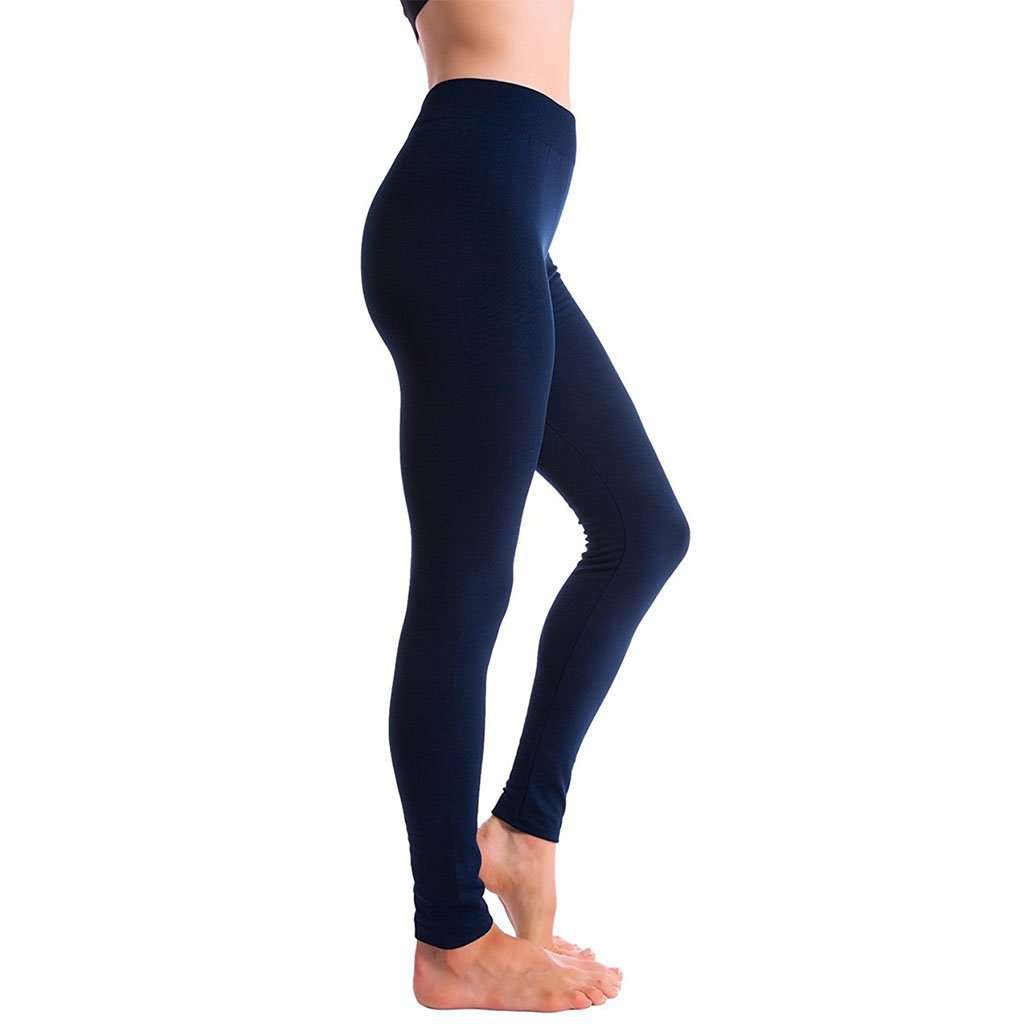 Ultra-Soft Seamless Fleece Lined Leggings in Navy - Country Club Prep