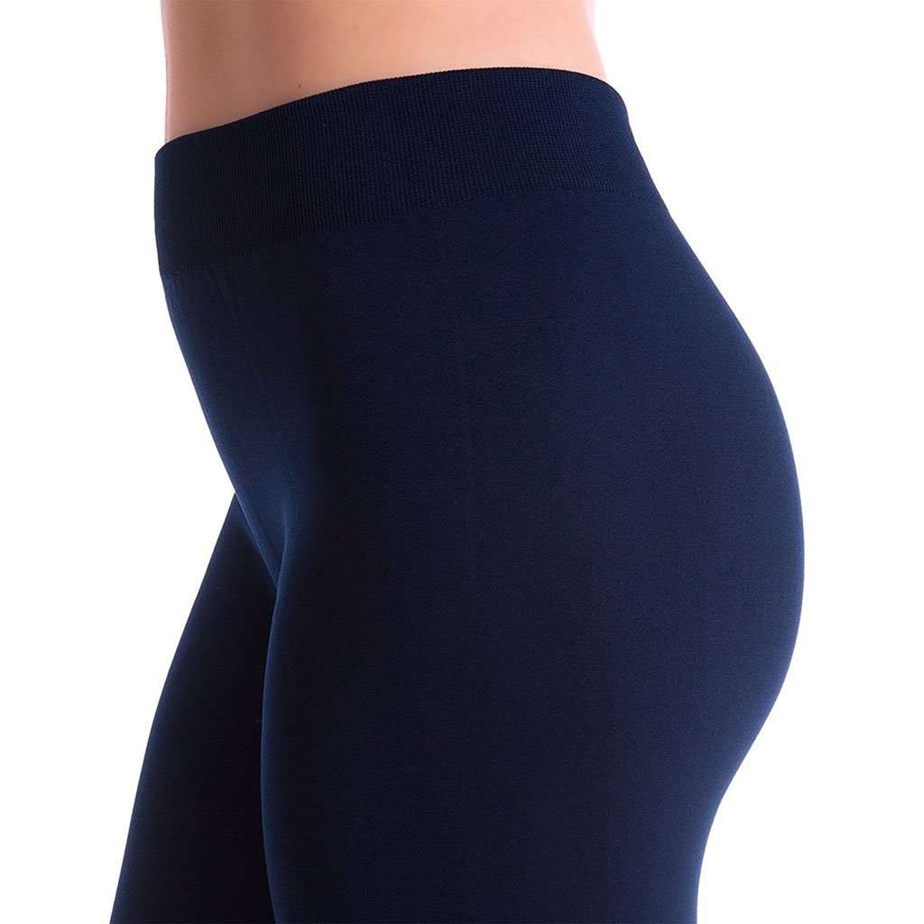 Ultra-Soft Seamless Fleece Lined Leggings in Navy - Country Club Prep