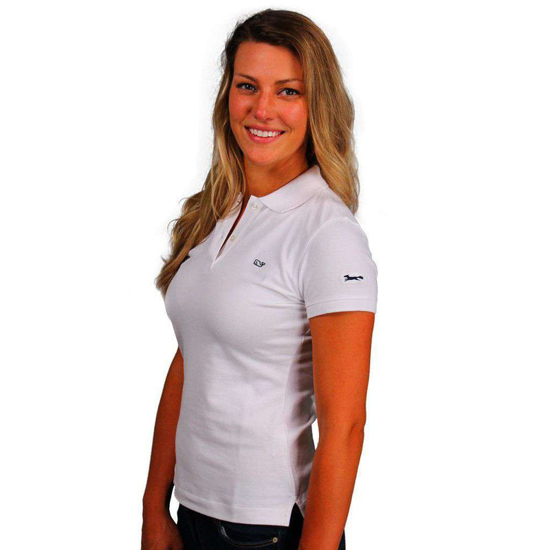 Women's Classic Polo in White by Vineyard Vines, Featuring Longshanks the Fox - Country Club Prep