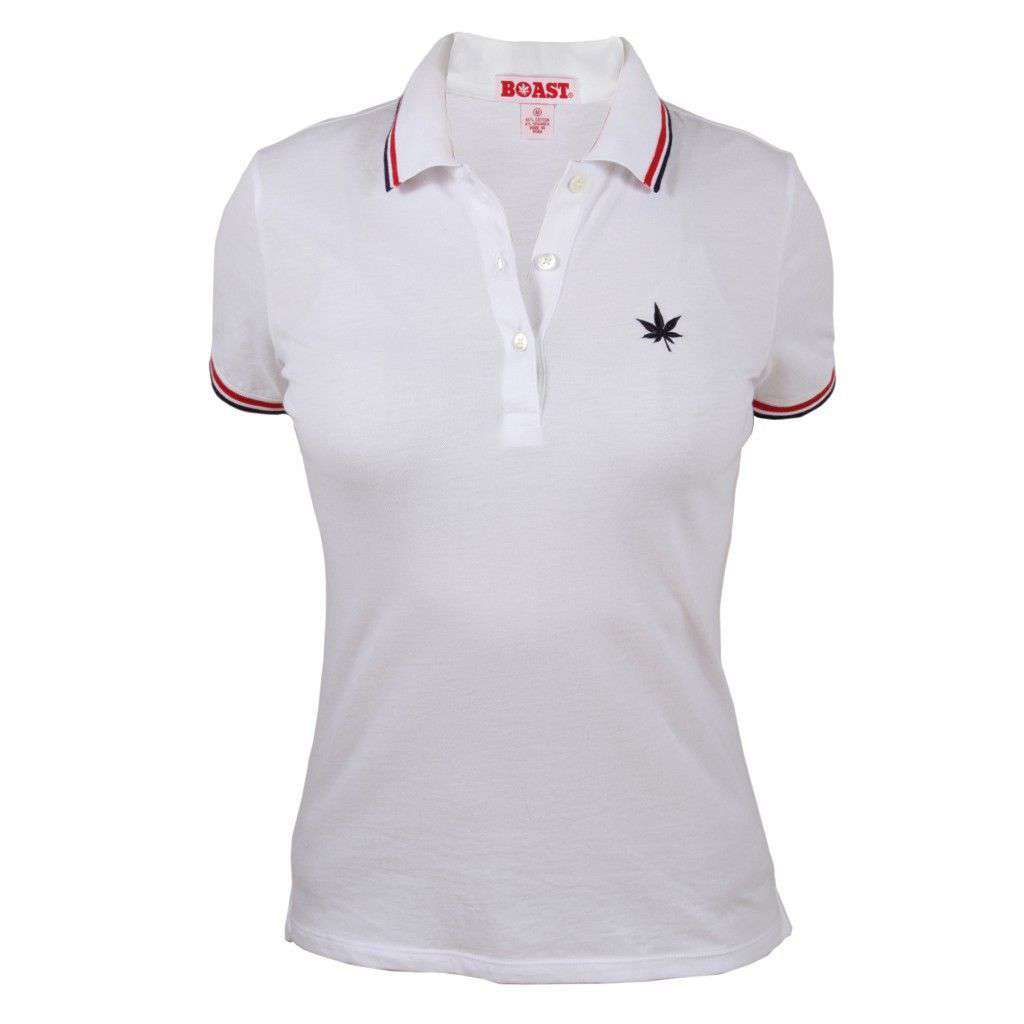 Women's Pique Tipped Polo in White with Red and Navy by Boast - Country Club Prep