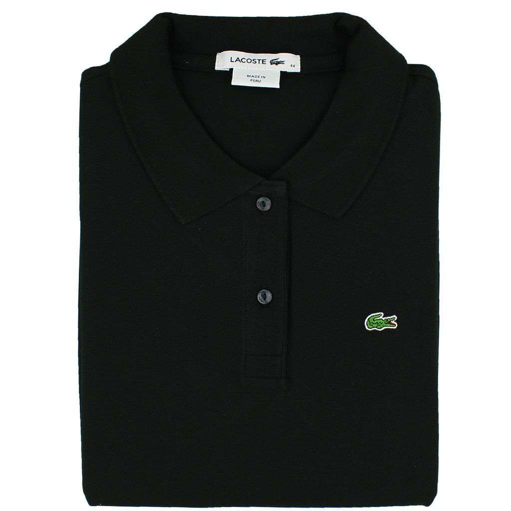 Women's Short Sleeve Classic 2-Button Pique Polo in Black by Lacoste - Country Club Prep