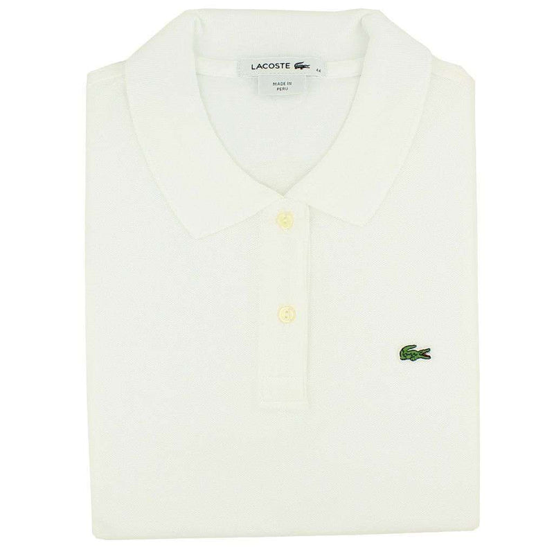 Women's Short Sleeve Classic 2-Button Pique Polo in White by Lacoste - Country Club Prep