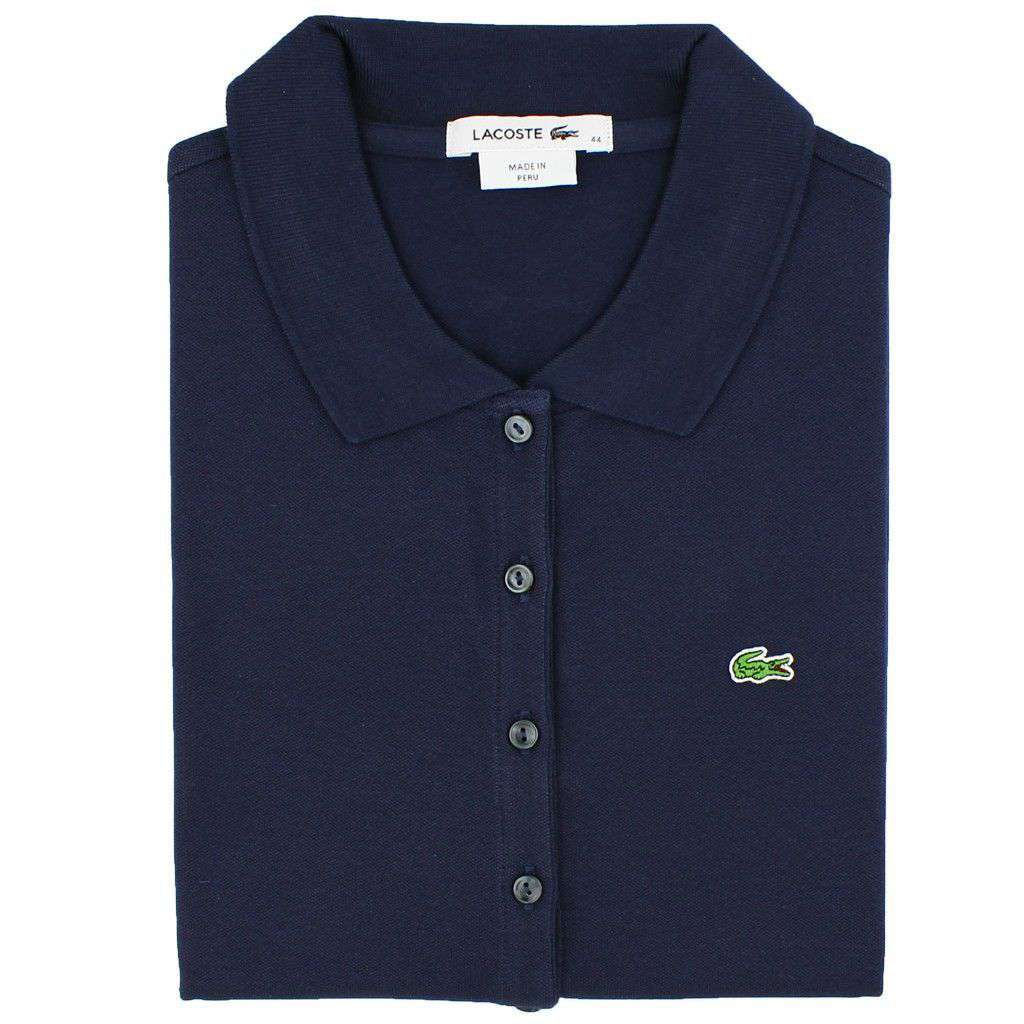 Women's Short Sleeve Classic 5-Button Pique Polo in Navy by Lacoste - Country Club Prep