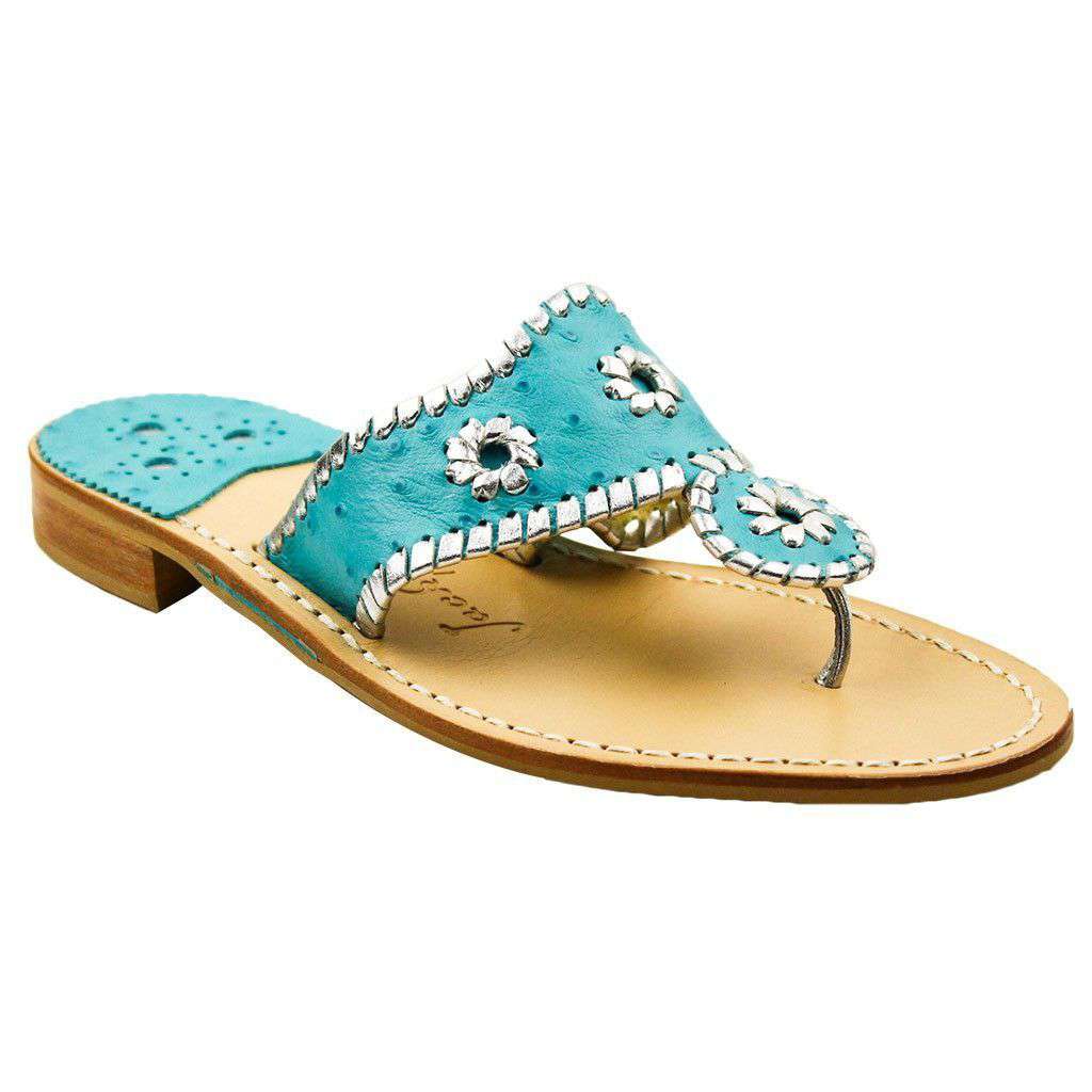 Exclusive Ostrich in Turquoise and Silver Jack Sandals by Jack Rogers - Country Club Prep