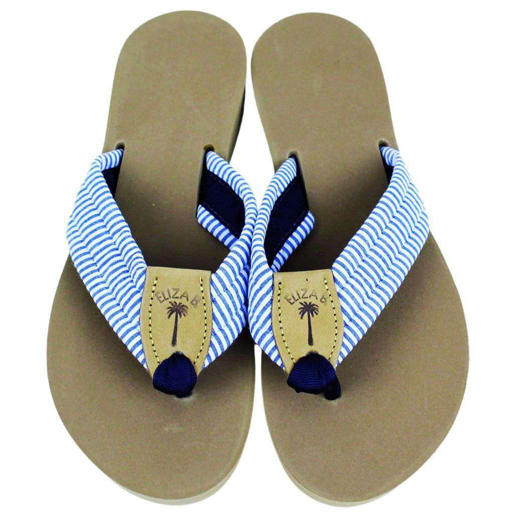 Fabric Sandal in Navy Seersucker by Eliza B. - Country Club Prep