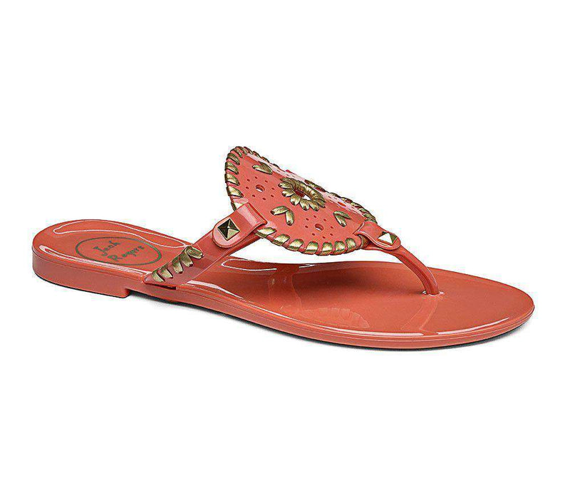 Georgica Jelly Sandal in Fire Coral & Gold by Jack Rogers - Country Club Prep