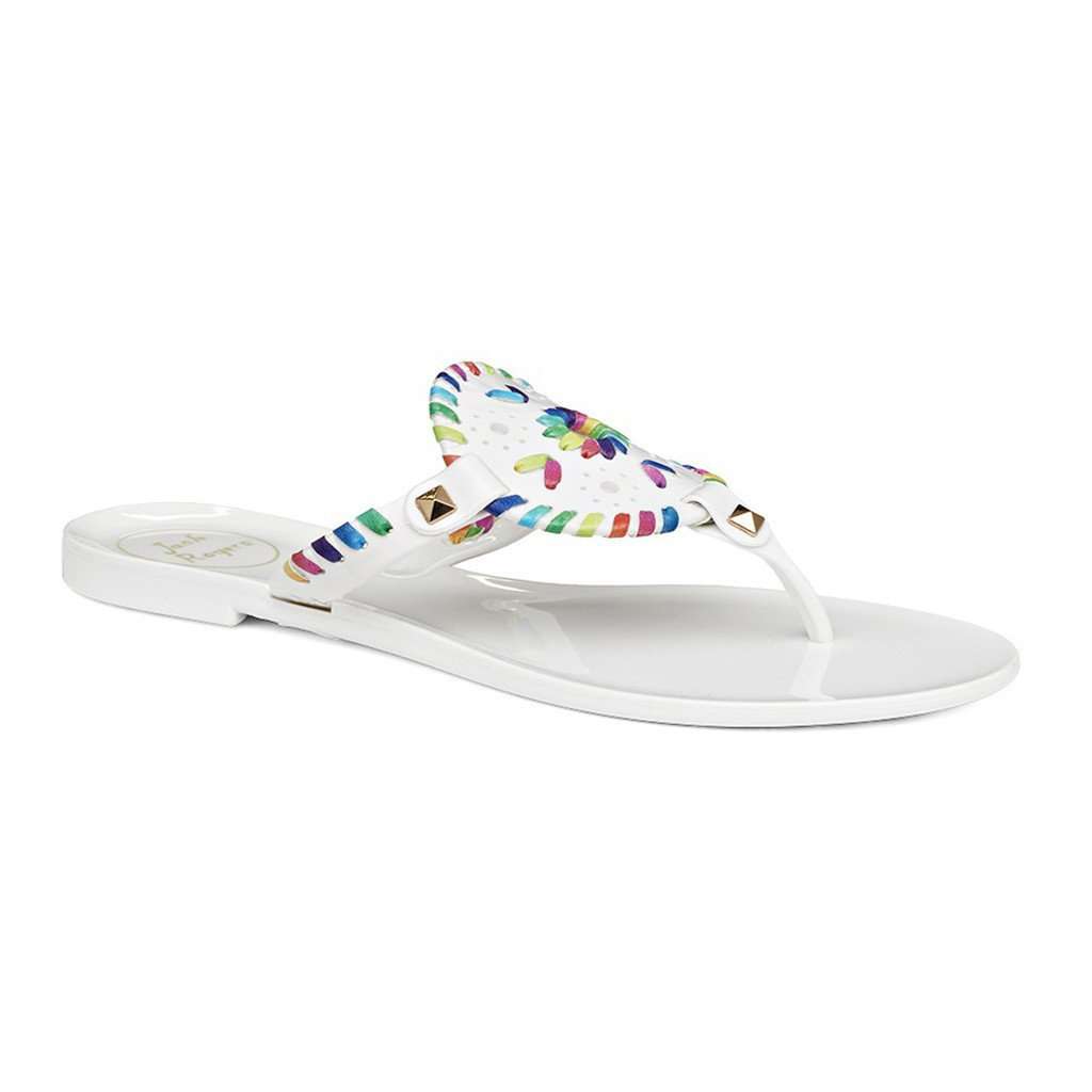 Georgica Jelly Sandal in White and Rainbow by Jack Rogers - Country Club Prep