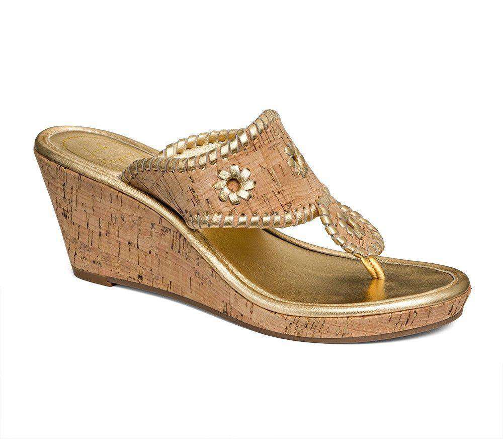Marbella Wedge Sandal in Cork and Gold by Jack Rogers - Country Club Prep