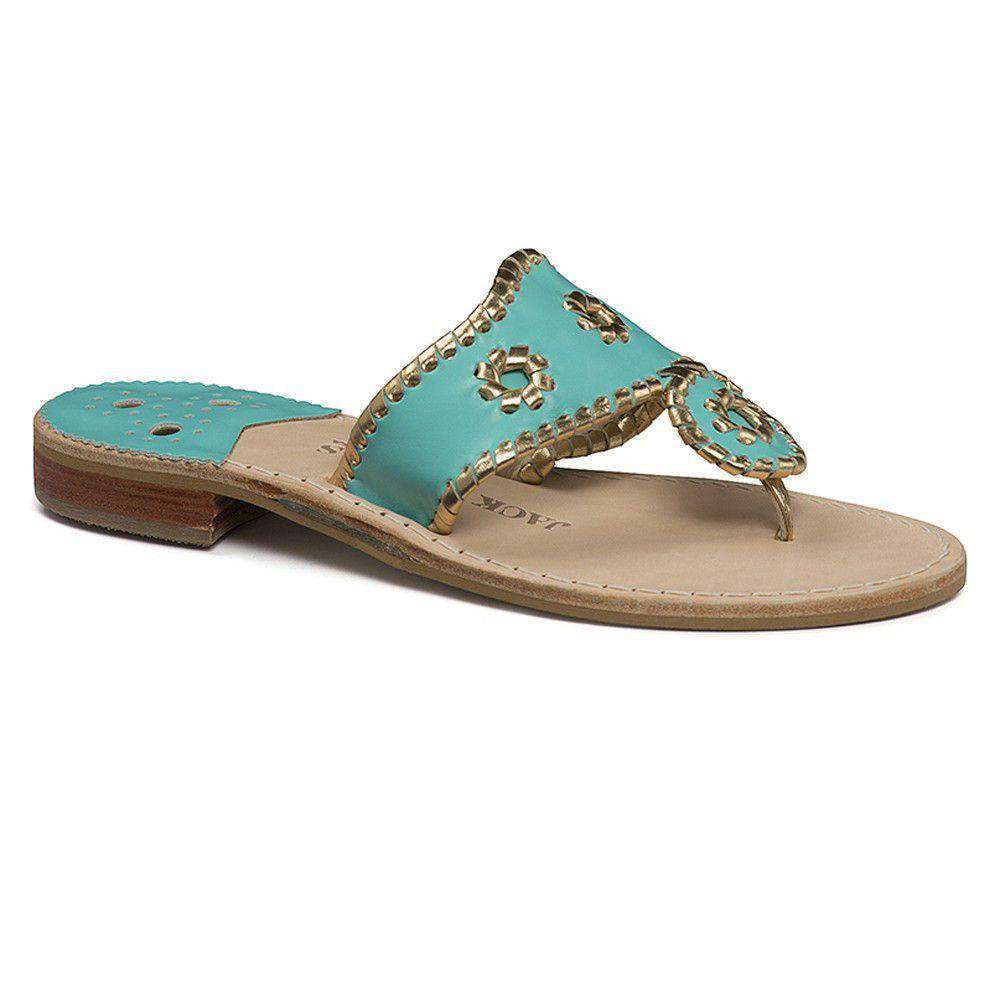 Nantucket Gold Sandal in Caribbean Blue and Gold by Jack Rogers - Country Club Prep