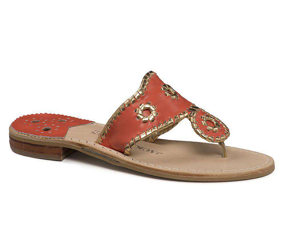 Nantucket Gold Sandal in Fire Coral and Gold by Jack Rogers - Country Club Prep