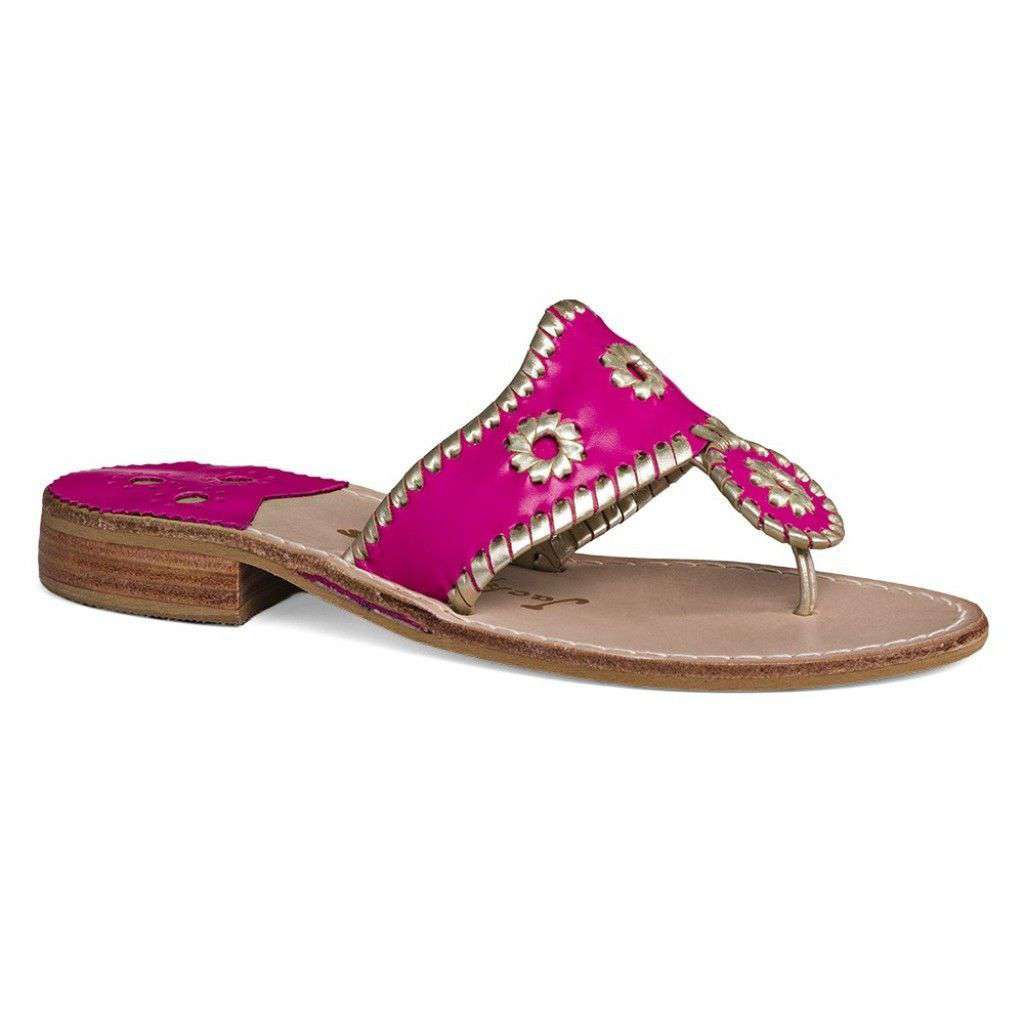 Palm Beach Jack Sandal in Bright Pink and Platinum by Jack Rogers - Country Club Prep