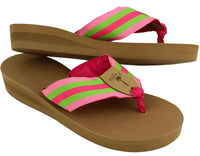 Ribbon Sandal in Pink and Green Stripe by Eliza B. - Country Club Prep