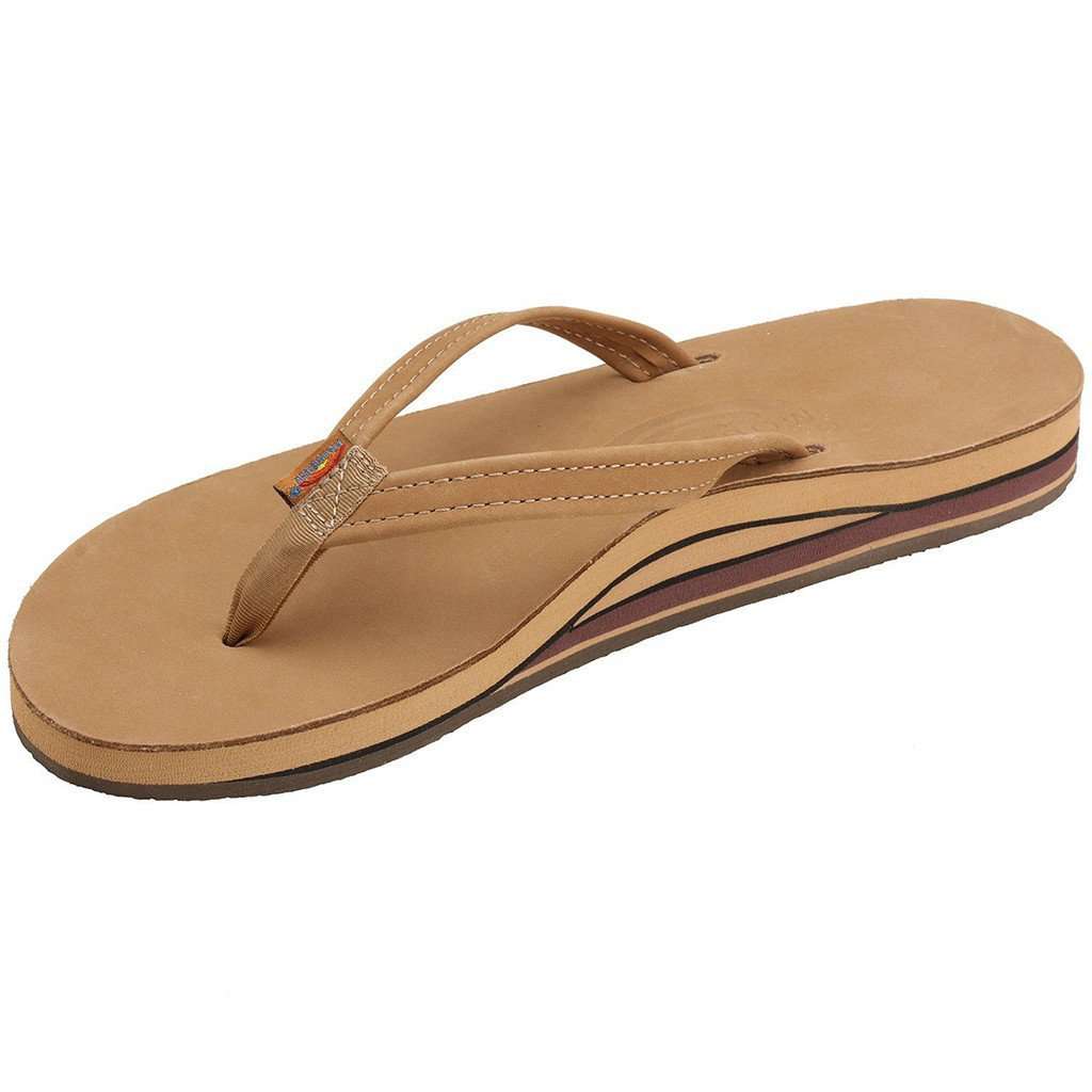Women's Double Layer Premier Leather Narrow Strap Sandal in Sierra Brown by Rainbow Sandals - Country Club Prep