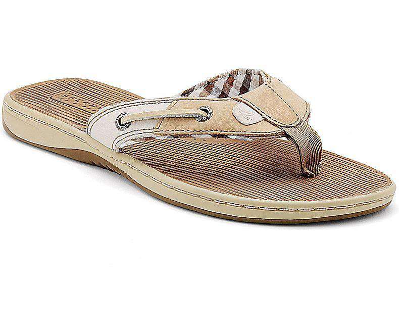 Women's Seafish Thong Sandal in Linen & Oat Leather by Sperry - Country Club Prep