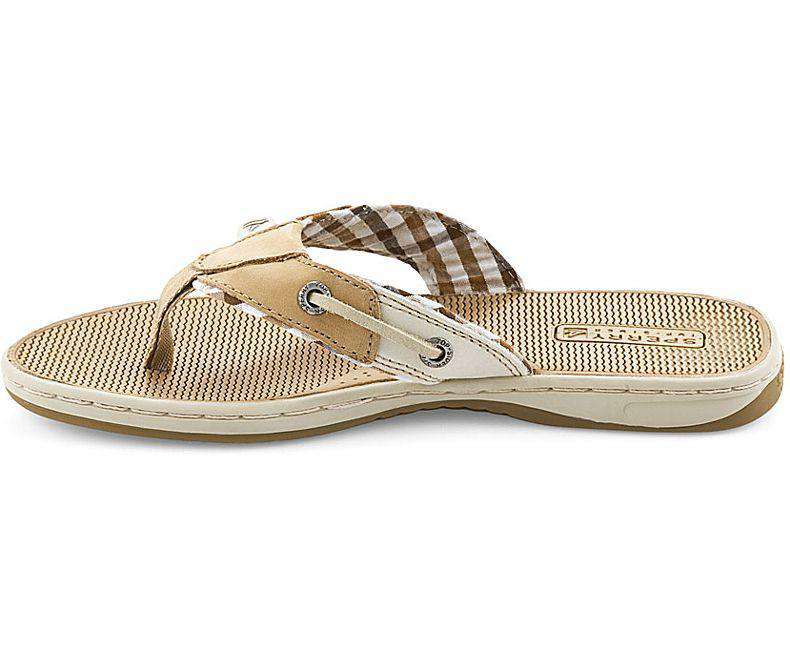 Women's Seafish Thong Sandal in Linen & Oat Leather by Sperry - Country Club Prep