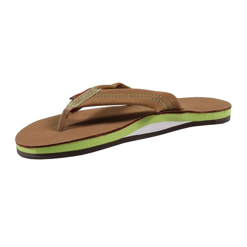Women's Single Layer Premier Leather Sandal in Sierra Brown with Lime Arch by Rainbow Sandals - Country Club Prep