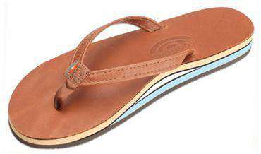 Women's Thin Strap Double Layer Classic Leather Sandal in Tan with Blue Arch by Rainbow Sandals - Country Club Prep
