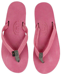 Women's Thin Strap Premier Leather Single Arch Sandal in Pink with Grey Trim by Rainbow Sandals - Country Club Prep