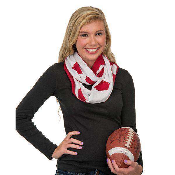 Game Day infinity Scarf in Arkansas Cardinal and White by Top It Off - Country Club Prep