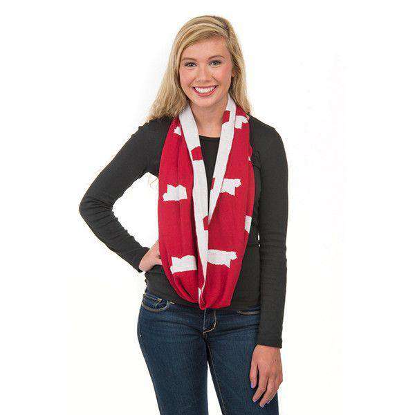 Game Day Infinity Scarf in Mississippi White and Maroon by Top It Off - Country Club Prep
