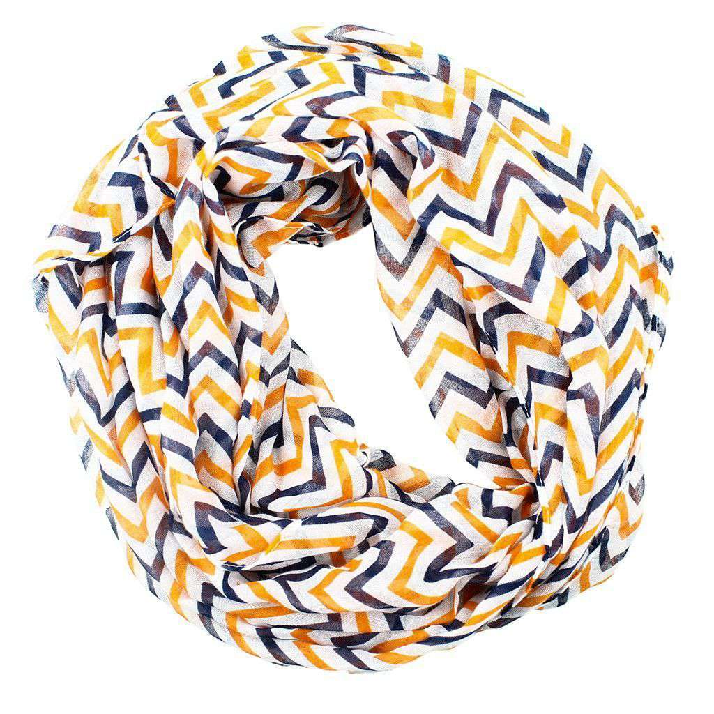 Multi Loop Scarf in White, Orange, and Blue Chevron by Scarf 4 You - Country Club Prep