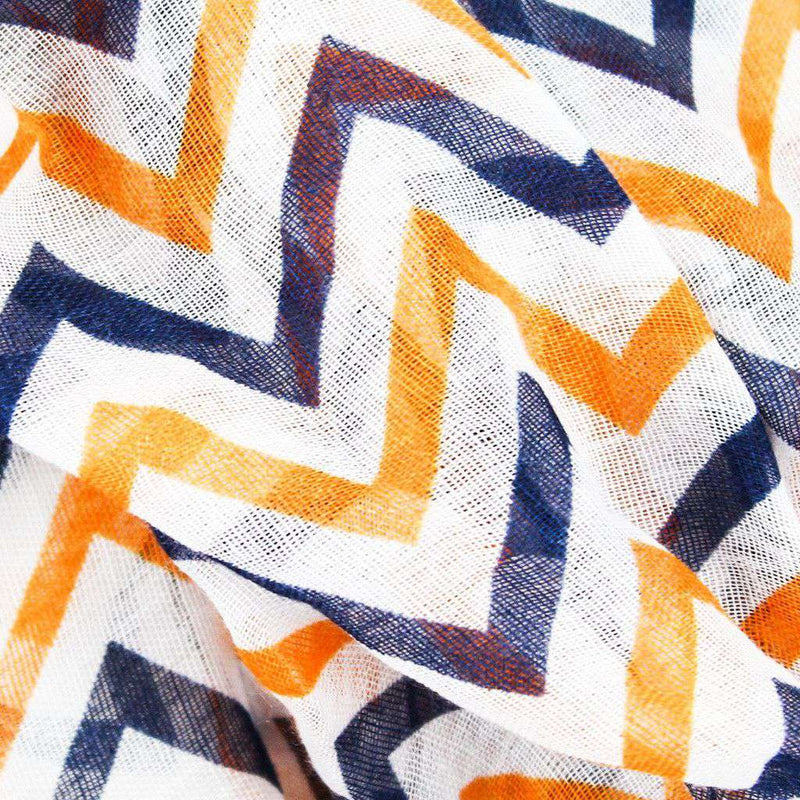 Multi Loop Scarf in White, Orange, and Blue Chevron by Scarf 4 You - Country Club Prep