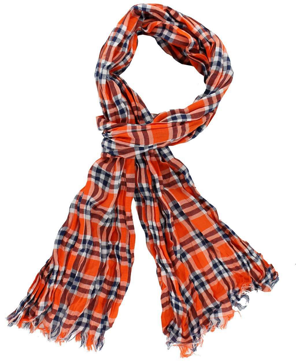 Scarf in Orange and Navy Madras by Olde School Brand - Country Club Prep
