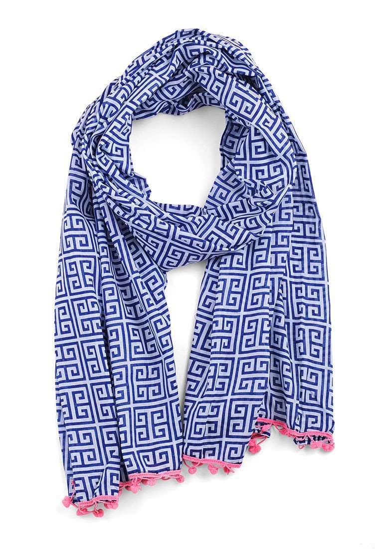 Women's Greek Key Scarf in Navy by Malabar Bay - Country Club Prep