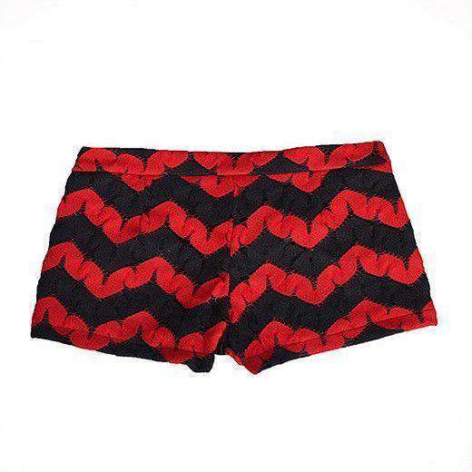 Black & Red Zig Zag Crochet Shorts by Judith March - Country Club Prep