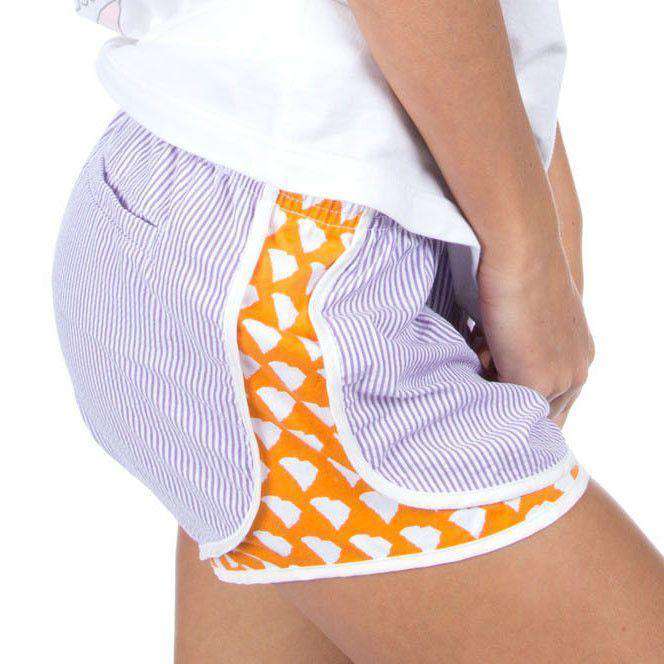 Clemson Seersucker Shorties in Orange/Purple by Lauren James - Country Club Prep