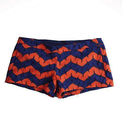 Navy & Orange Zig Zag Crochet Shorts by Judith March - Country Club Prep