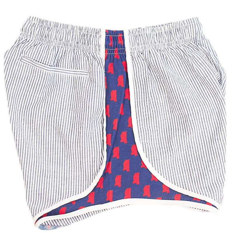 Ole Miss Seersucker Shorties in Navy/Red by Lauren James - Country Club Prep