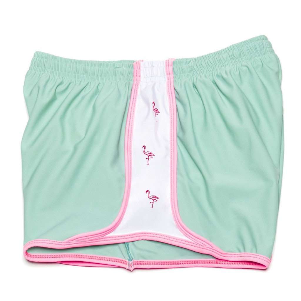 Palm Beach Shorts in Seafoam with Flamingo by Krass & Co. - Country Club Prep