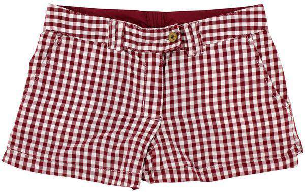 Reversible Women's Shorts in Maroon Madras and Solid by Olde School Brand - Country Club Prep