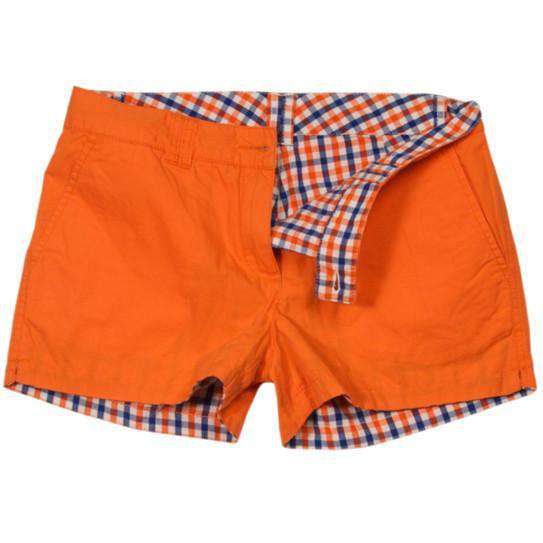 Reversible Women's Shorts in Orange and Navy Madras and Solid by Olde School Brand - Country Club Prep