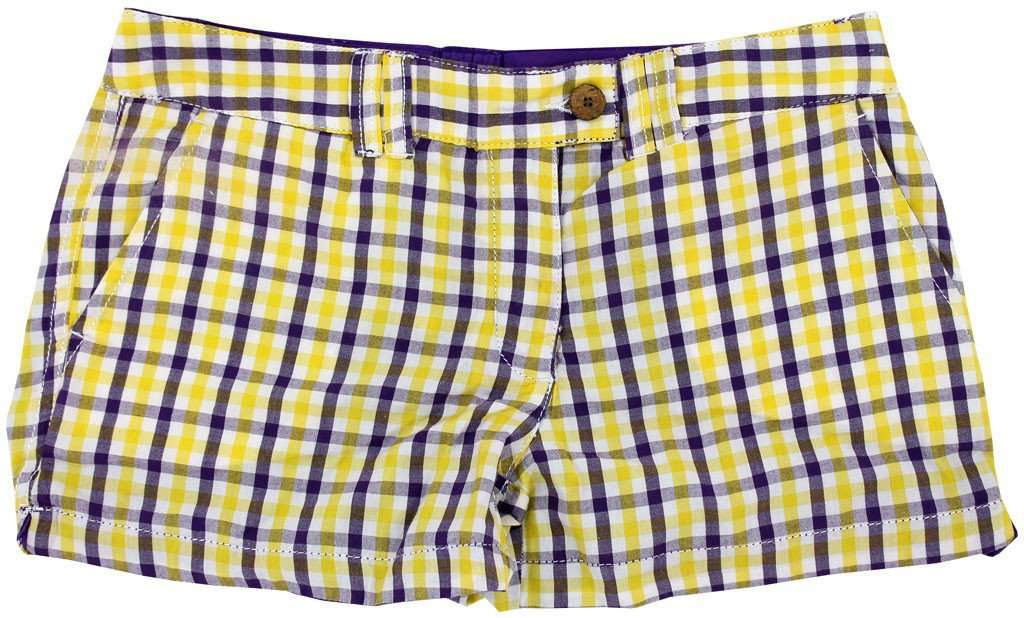 Reversible Women's Shorts in Purple and Gold Madras and Solid by Olde School Brand - Country Club Prep