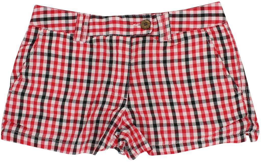 Reversible Women's Shorts in Red and Black Madras and Solid by Olde School Brand - Country Club Prep