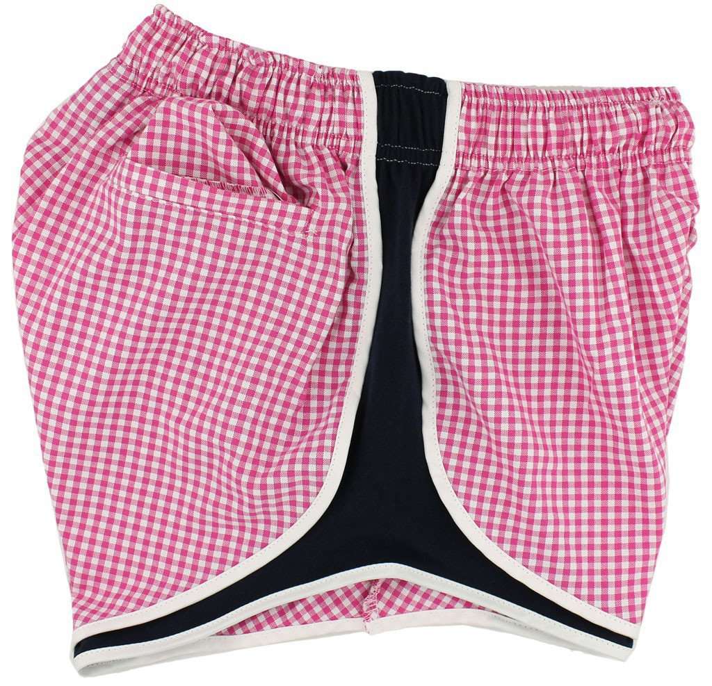 Shorties Shorts in Fuchsia Gingham with Navy Panel by Lauren James - Country Club Prep