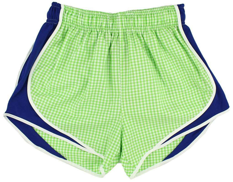 Shorties Shorts in Lime Gingham with Royal Panel by Lauren James - Country Club Prep