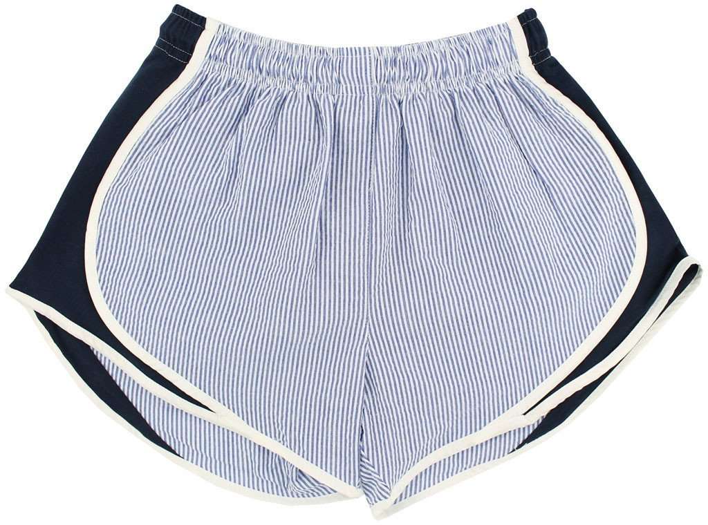 Shorties Shorts in Navy Seersucker by Lauren James - Country Club Prep