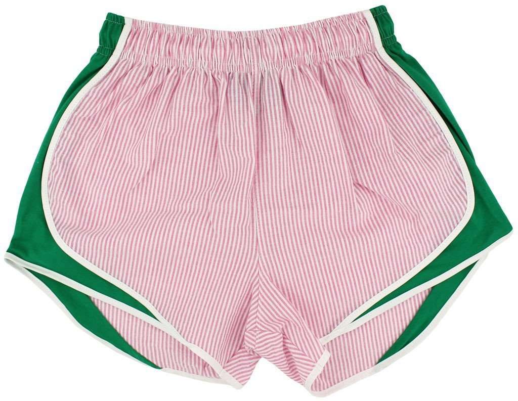 Shorties Shorts in Pink Seersucker with Mint Panel by Lauren James - Country Club Prep